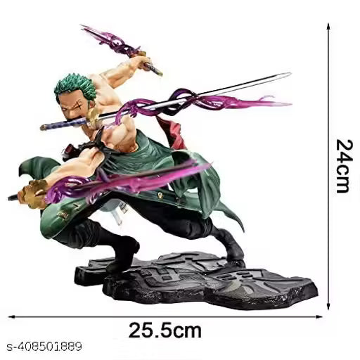 One Piece Roronoa Zoro Black Base Action Figure Set Height- 18cm Authentic Design, Highly Detailed-Exact Replica of Image (Dual Head Attachments)