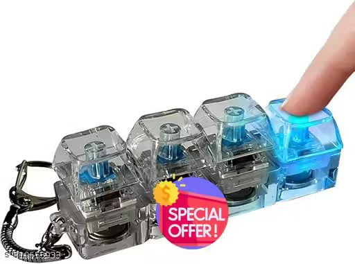 4 in 1 Keyboard Switch Fidget Keychain | LED Light Up Clicker Toy | Portable Stress Relief Gadget for Kids & Adults