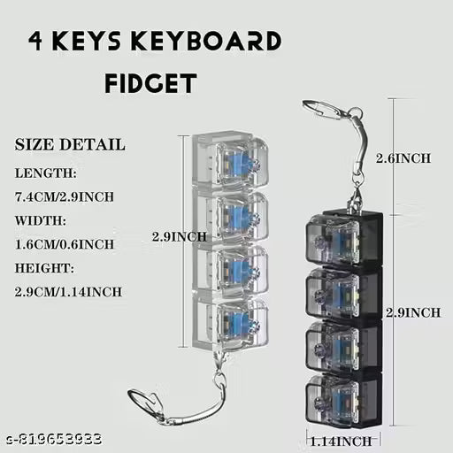 4 in 1 Keyboard Switch Fidget Keychain | LED Light Up Clicker Toy | Portable Stress Relief Gadget for Kids & Adults