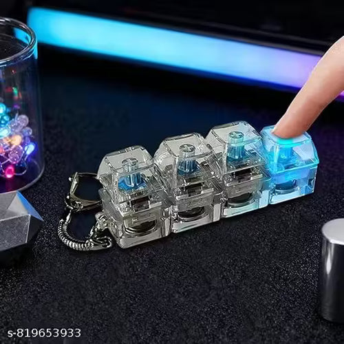 4 in 1 Keyboard Switch Fidget Keychain | LED Light Up Clicker Toy | Portable Stress Relief Gadget for Kids & Adults