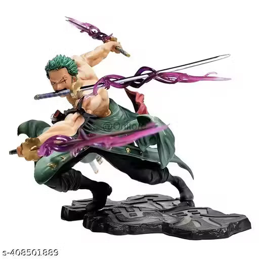 One Piece Roronoa Zoro Black Base Action Figure Set Height- 18cm Authentic Design, Highly Detailed-Exact Replica of Image (Dual Head Attachments)