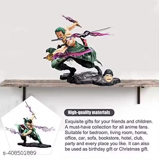 One Piece Roronoa Zoro Black Base Action Figure Set Height- 18cm Authentic Design, Highly Detailed-Exact Replica of Image (Dual Head Attachments)