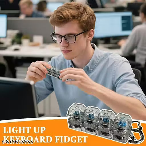4 in 1 Keyboard Switch Fidget Keychain | LED Light Up Clicker Toy | Portable Stress Relief Gadget for Kids & Adults